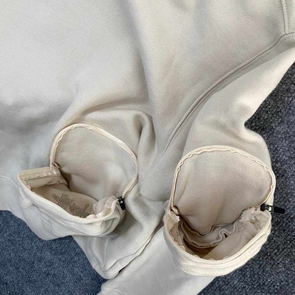 STÜSSY CREAM FRONT POCKETS CREWNECK PULLOVER SWEATSHIRT STREETWEAR SKATE CASUAL - Picture 8 of 8